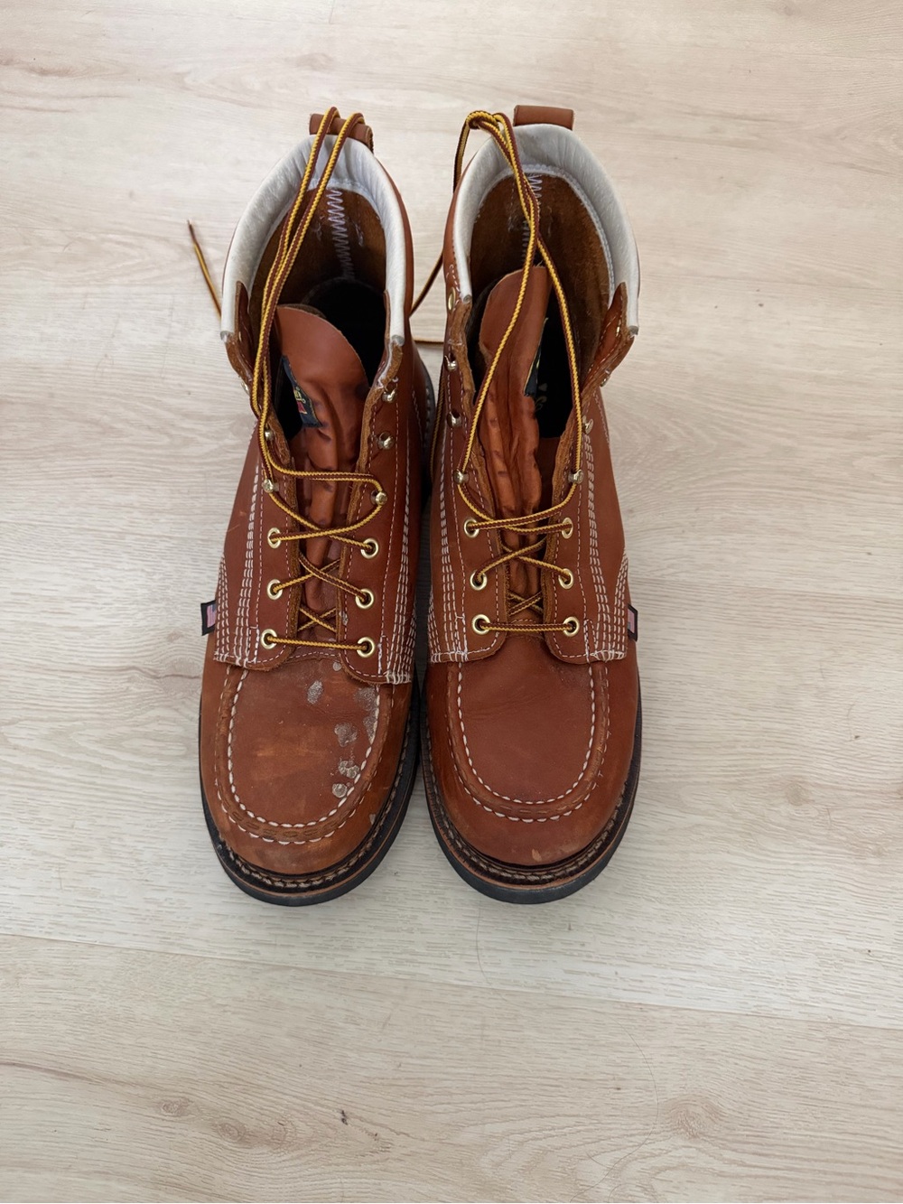 Men's Tan Leather Moc Toe Work Boots - Rugged Lace-Up Thorogood boots
